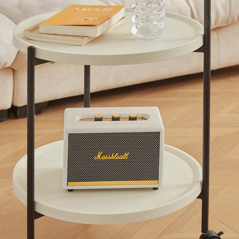 Minimalist Round Plastic Metal End Table — With Armrest / Gray