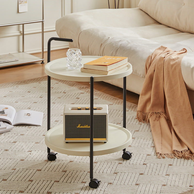 Minimalist Round Plastic Metal End Table — With Armrest / Brown