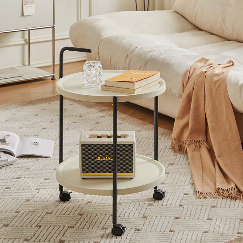 Minimalist Round Plastic Metal End Table — With Armrest / Brown