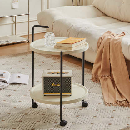 Minimalist Round Plastic Metal End Table — With Armrest / Brown