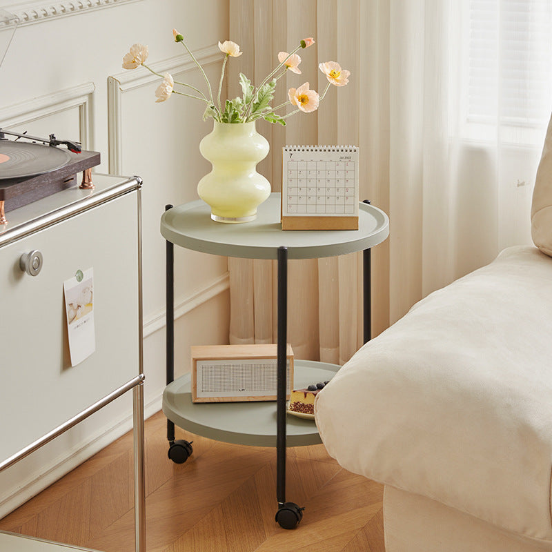 Minimalist Round Plastic Metal End Table — Without Armrest / White