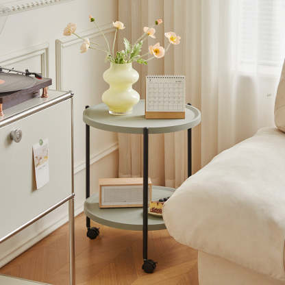 Minimalist Round Plastic Metal End Table — Without Armrest / White