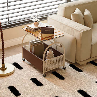 Nordic Rectangular Glass Iron Leather Coffee Table