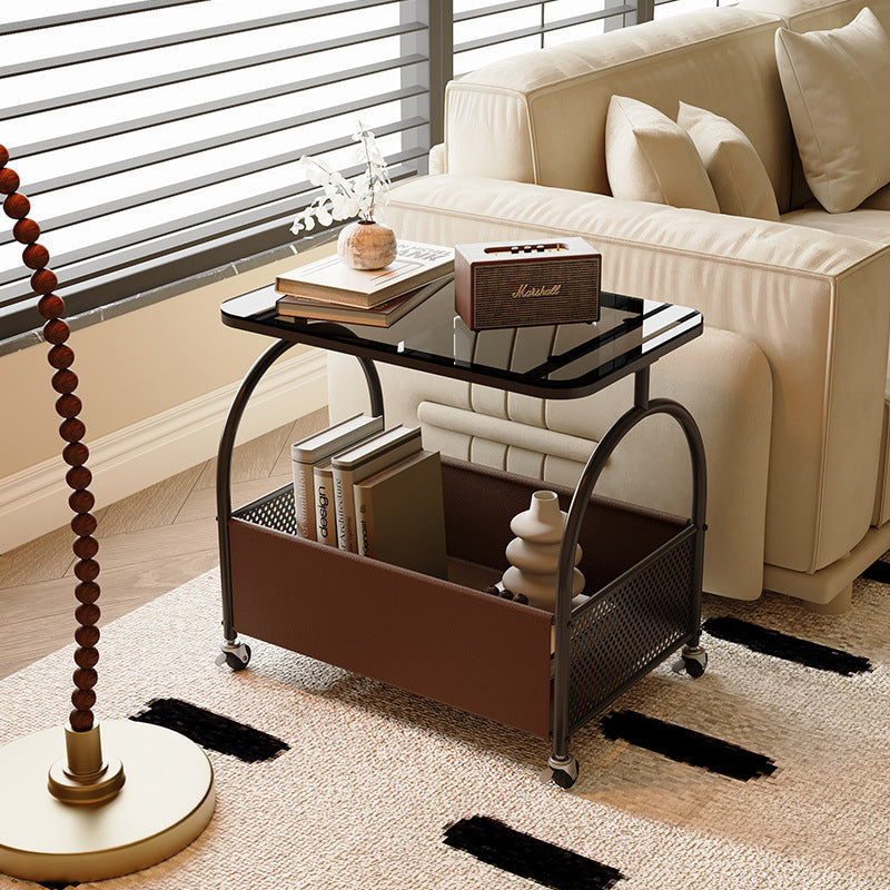 Nordic Rectangular Glass Iron Leather Coffee Table