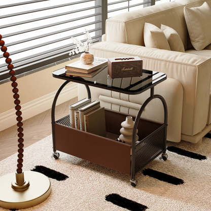 Nordic Rectangular Glass Iron Leather Coffee Table
