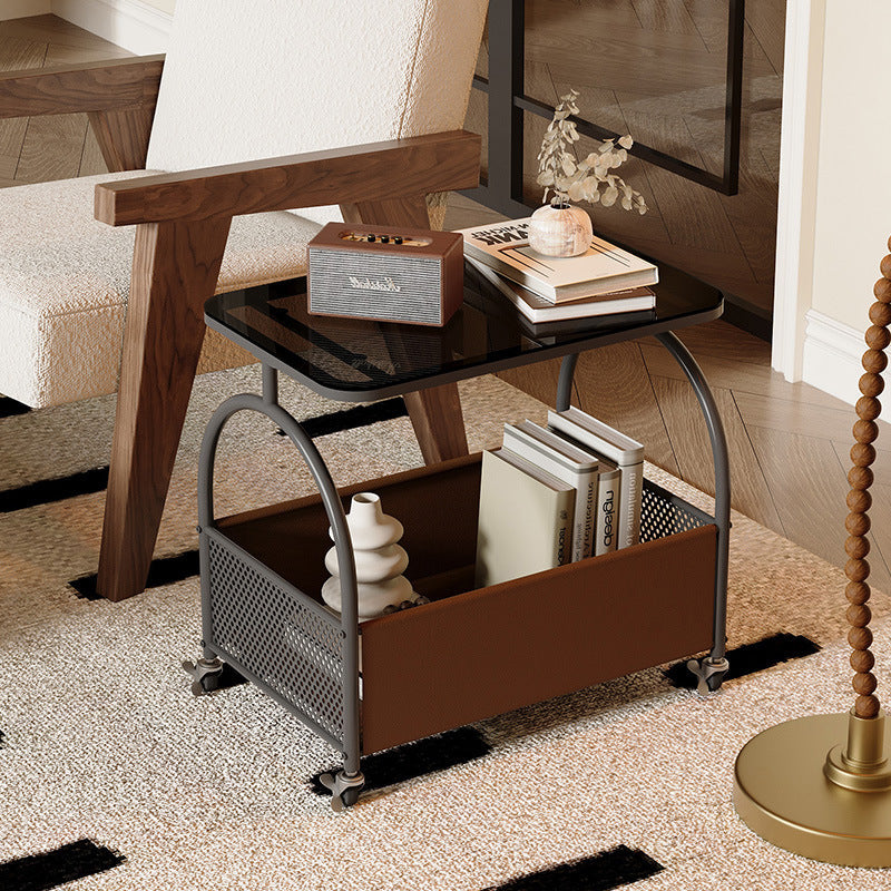 Nordic Rectangular Glass Iron Leather Coffee Table