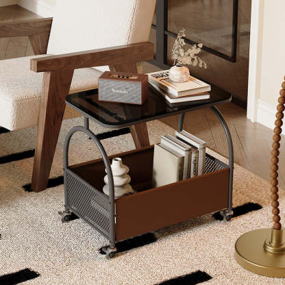 Nordic Rectangular Glass Iron Leather Coffee Table