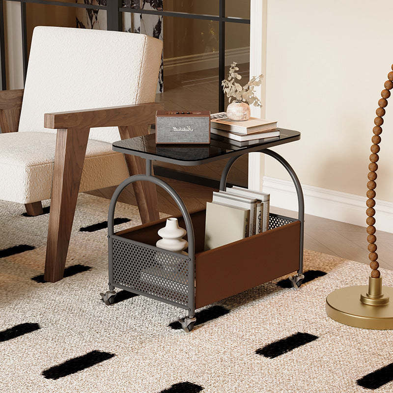 Nordic Rectangular Glass Iron Leather Coffee Table