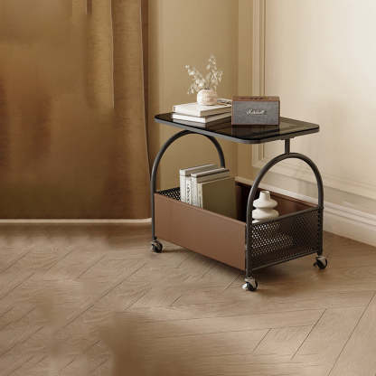 Nordic Rectangular Glass Iron Leather Coffee Table — Black