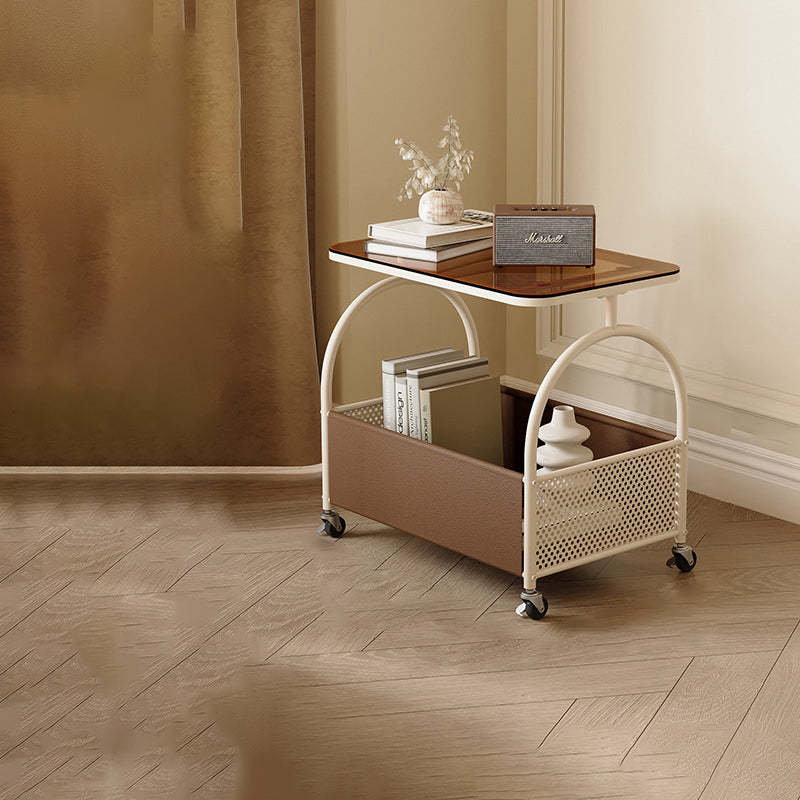 Nordic Rectangular Glass Iron Leather Coffee Table — White