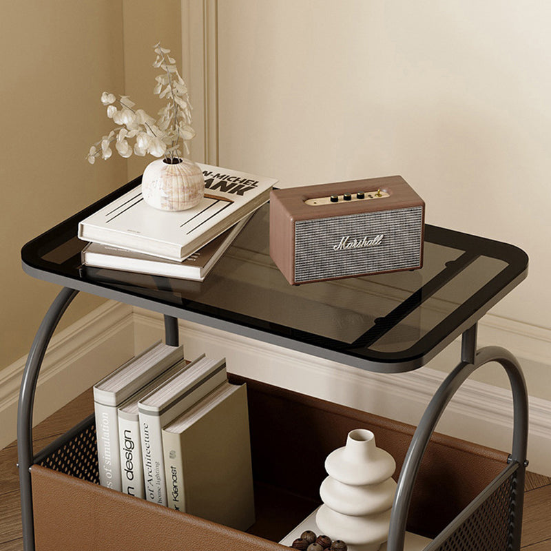 Nordic Rectangular Glass Iron Leather Coffee Table