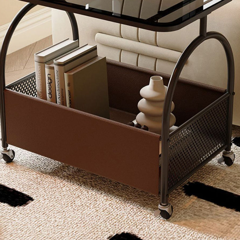 Nordic Rectangular Glass Iron Leather Coffee Table