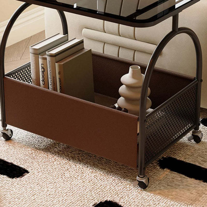 Nordic Rectangular Glass Iron Leather Coffee Table