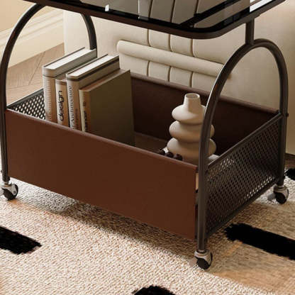 Nordic Rectangular Glass Iron Leather Coffee Table