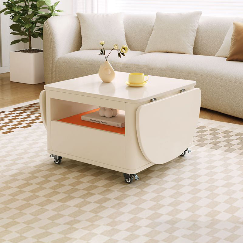 Contemporary Extendable Wood Rectangular Coffee Table 2-Tier — White