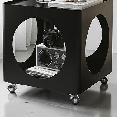 Minimalist Glass Steel End Table — Beige
