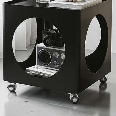 Minimalist Glass Steel End Table — Beige