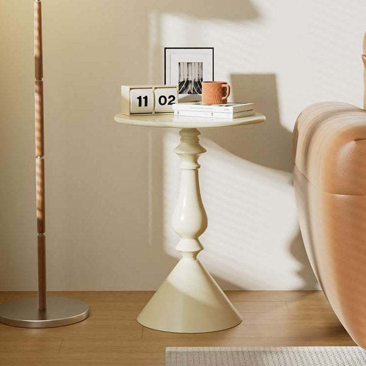 Minimalist Round Carbon Steel End Table — Beige
