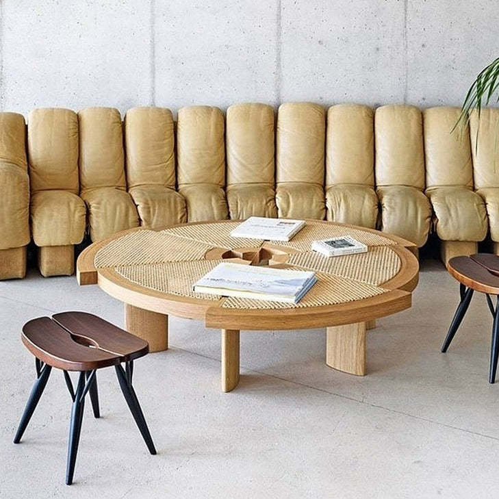 Japanese Round Rattan Wood Coffee Table