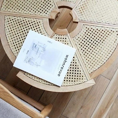 Japanese Round Rattan Wood Coffee Table