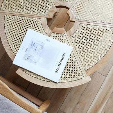 Japanese Round Rattan Wood Coffee Table
