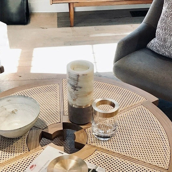Japanese Round Rattan Wood Coffee Table