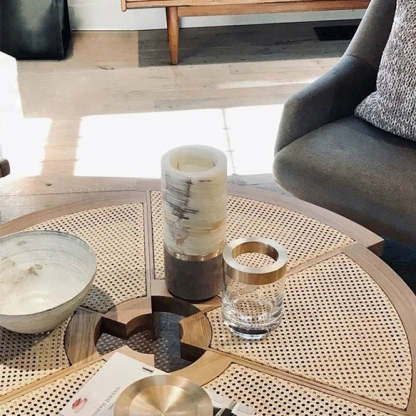 Japanese Round Rattan Wood Coffee Table