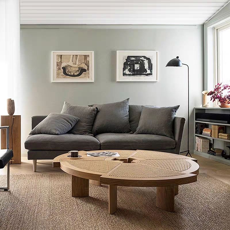 Japanese Round Rattan Wood Coffee Table