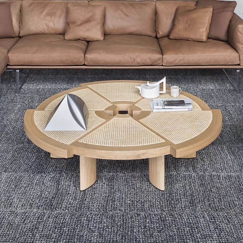 Japanese Round Rattan Wood Coffee Table