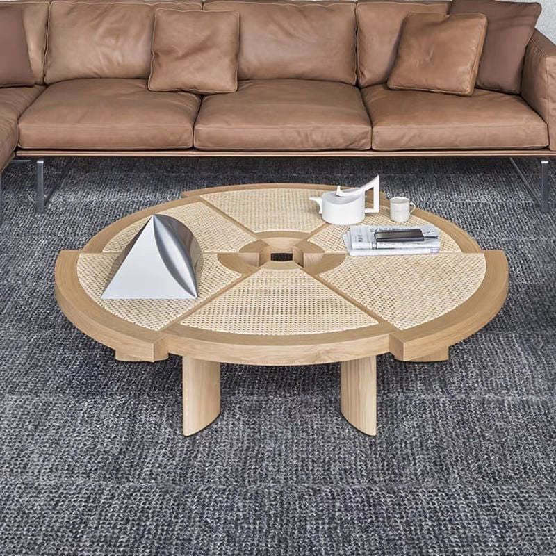 Japanese Round Rattan Wood Coffee Table