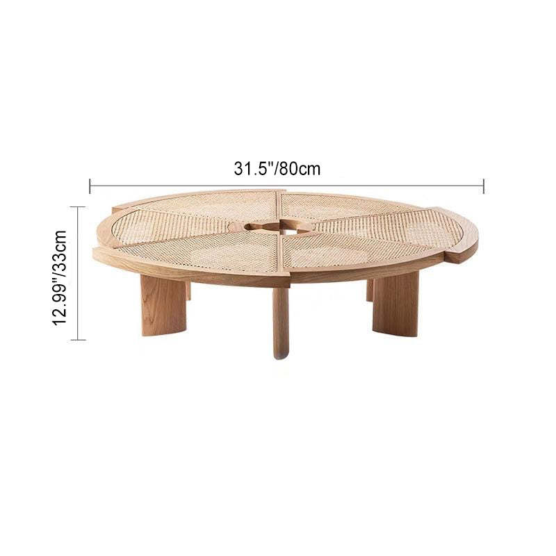 Japanese Round Rattan Wood Coffee Table