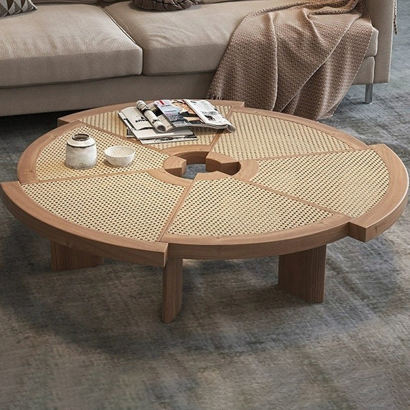 Japanese Round Rattan Wood Coffee Table