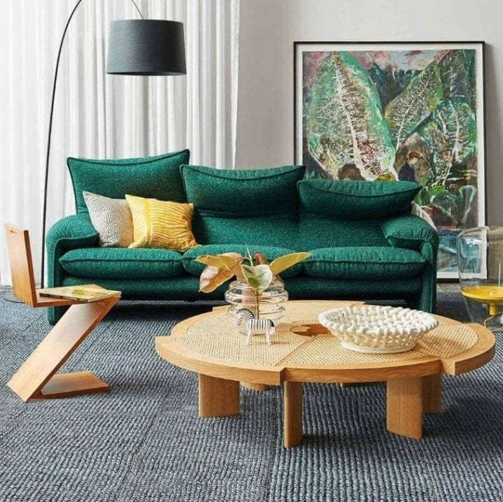 Japanese Round Rattan Wood Coffee Table