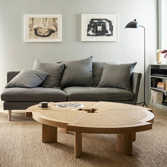 Japanese Round Rattan Wood Coffee Table