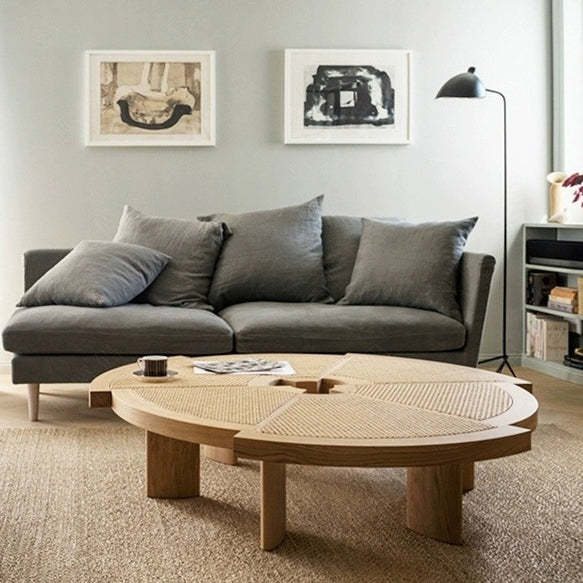 Japanese Round Rattan Wood Coffee Table