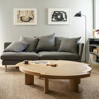 Japanese Round Rattan Wood Coffee Table