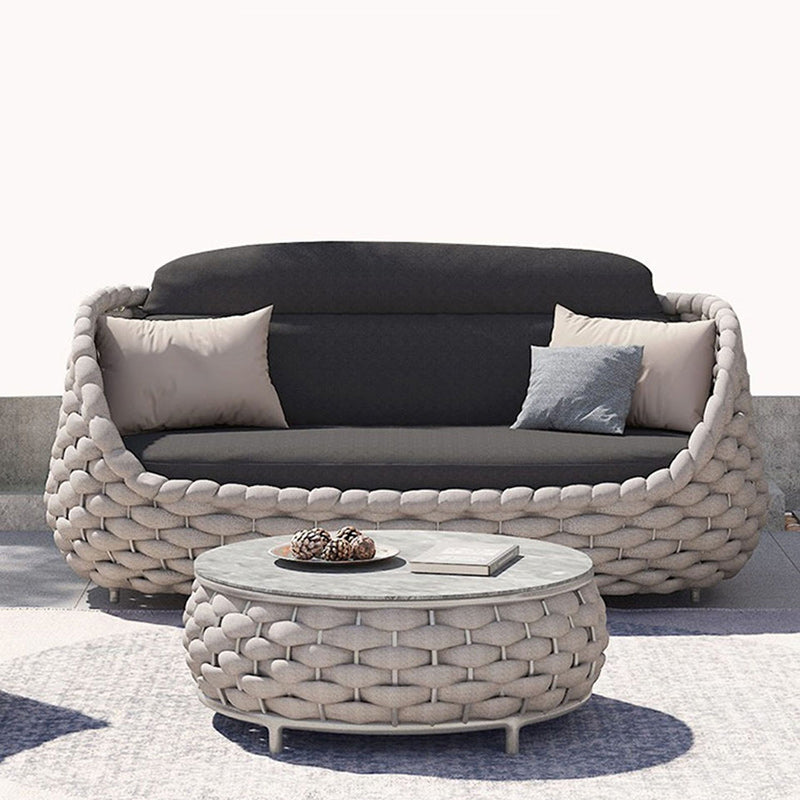Contemporary Coastal Round Rock Slab Coffee Table 1-Tier