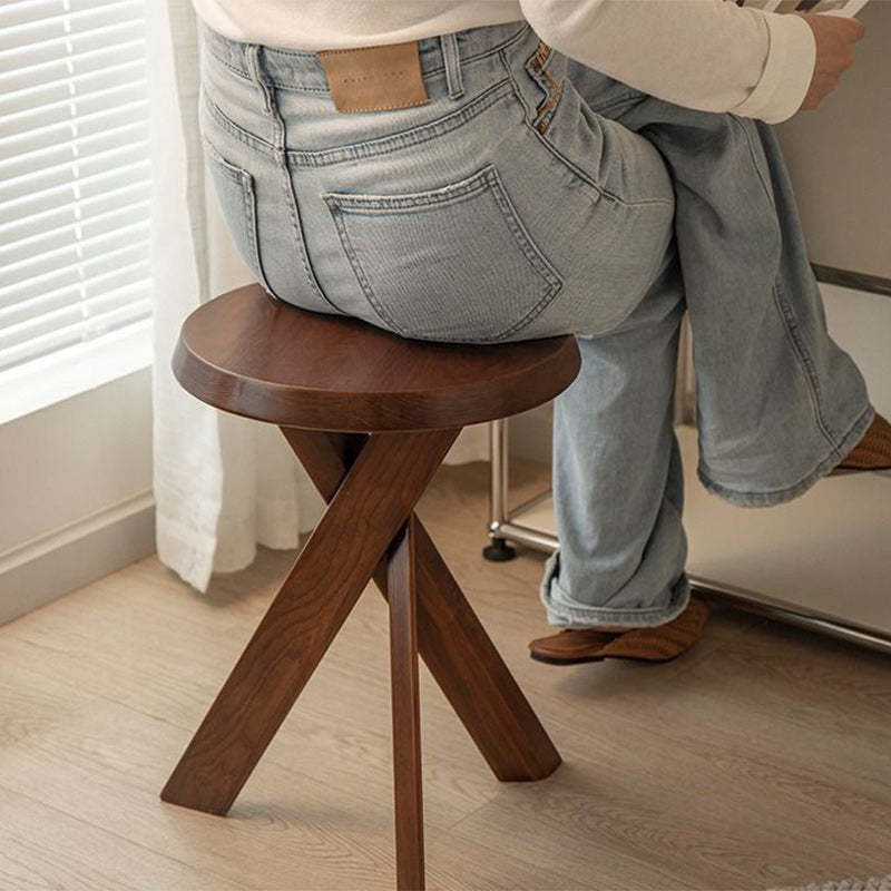 Japanese Round Wood 1-Tier End Table