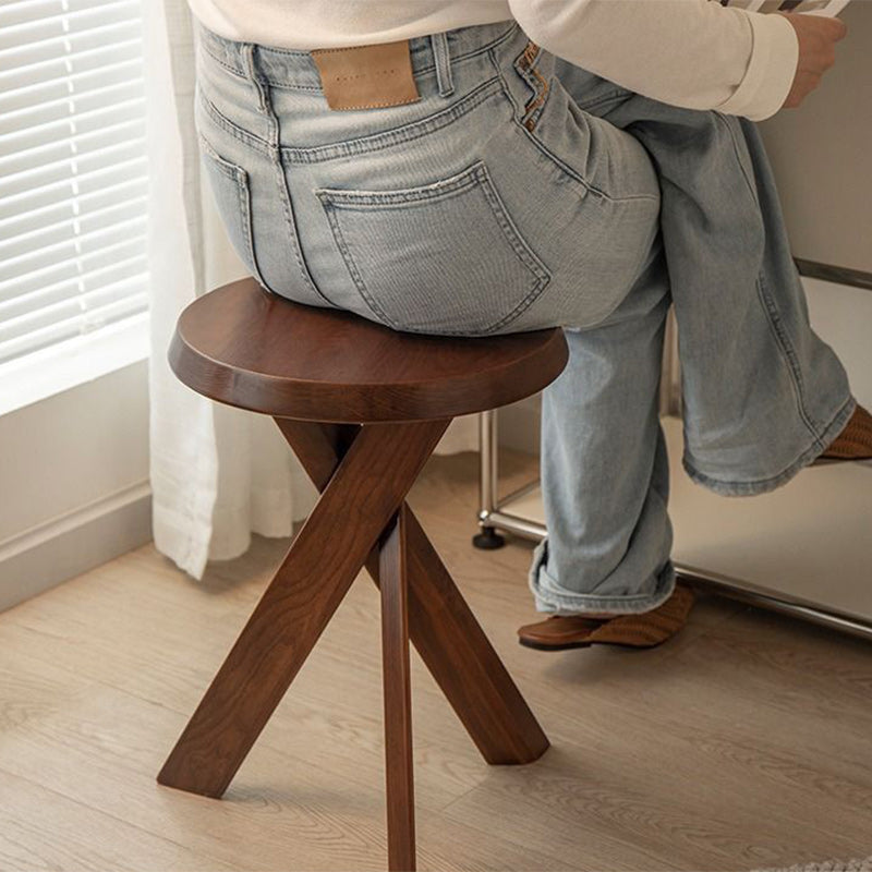 Japanese Round Wood End Table