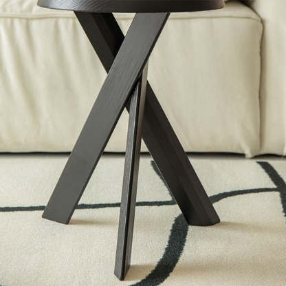 Japanese Round Wood End Table