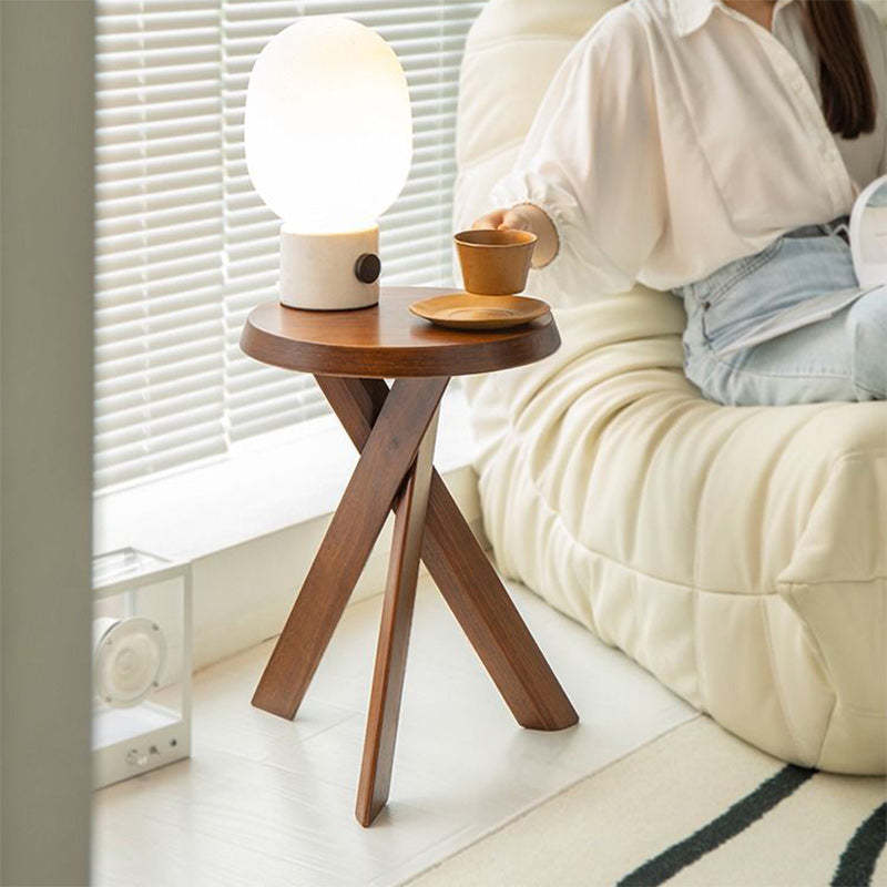 Japanese Round Wood End Table