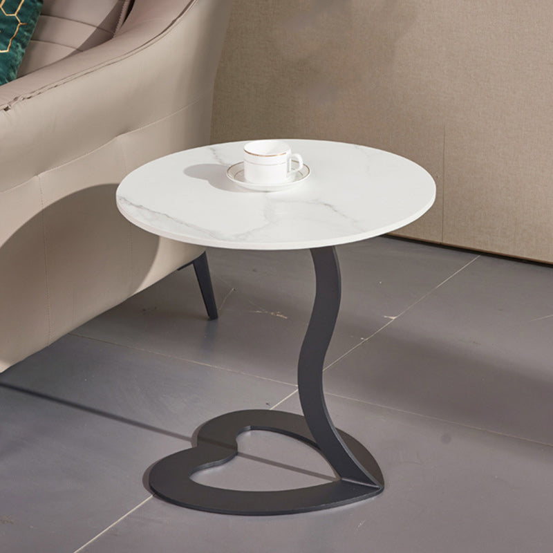 European Round Rock Slab Steel End Table