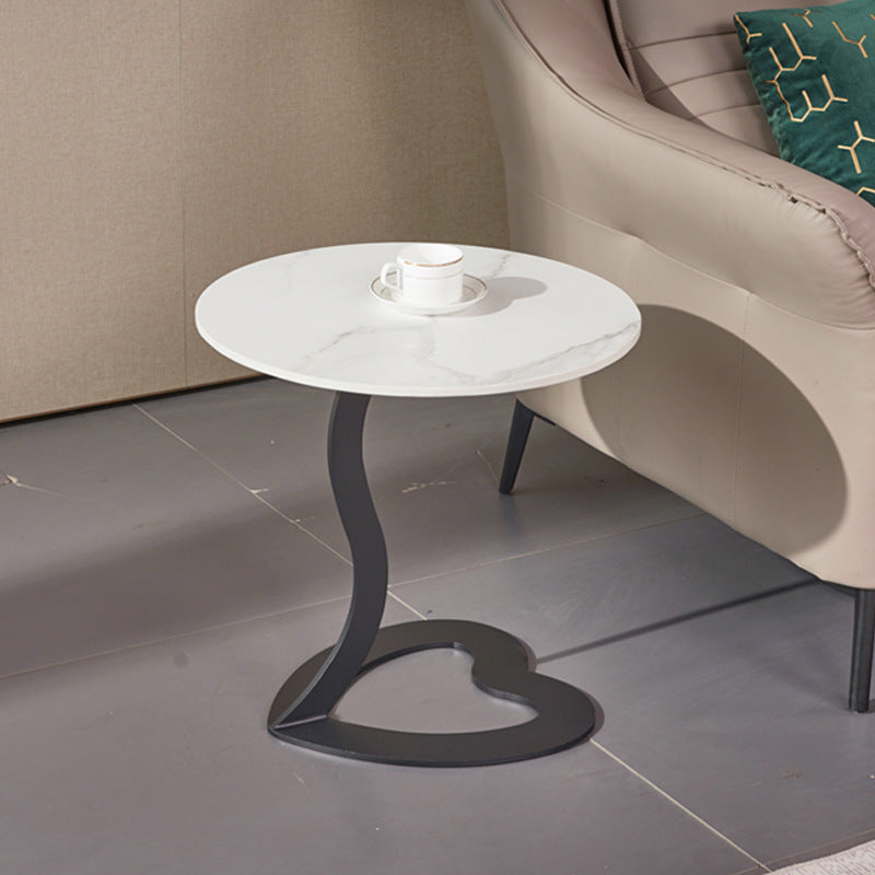 European Round Rock Slab Steel End Table — Black