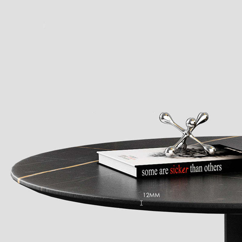 European Round Rock Slab Steel End Table