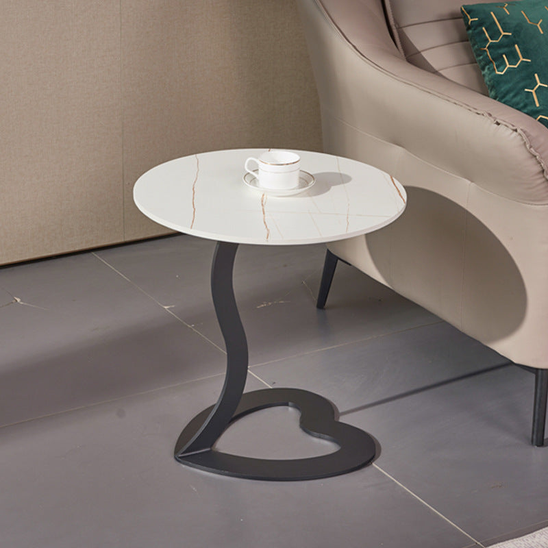 European Round Rock Slab Steel End Table — White
