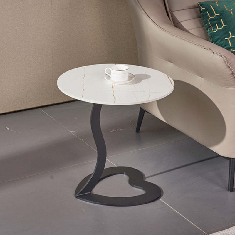 European Round Rock Slab Steel End Table — White