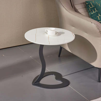 European Round Rock Slab Steel End Table — White