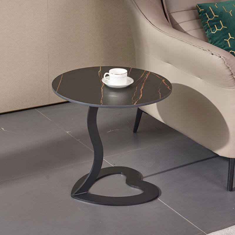 European Round Rock Slab Steel End Table