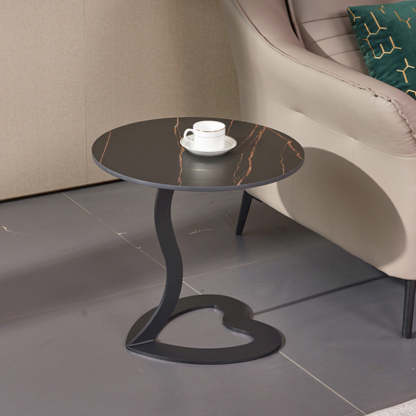 European Round Rock Slab Steel End Table