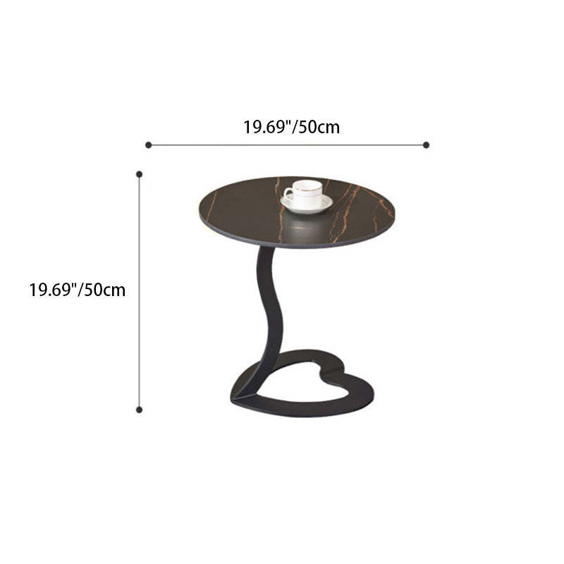 European Round Rock Slab Steel End Table